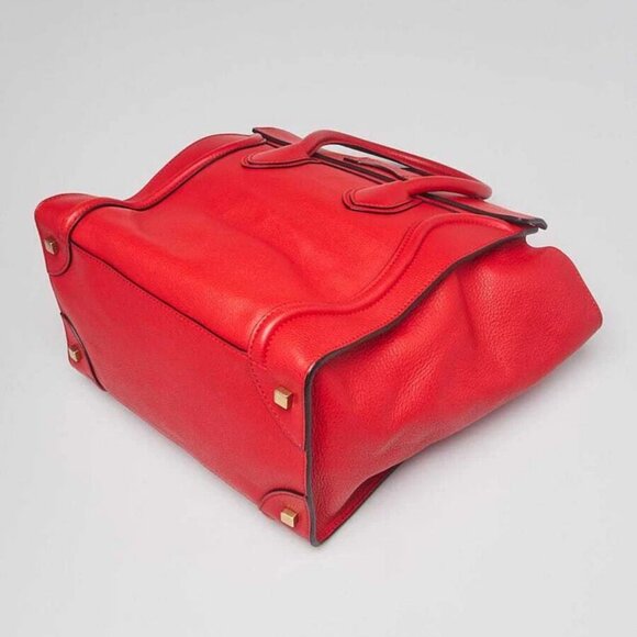 Celine Coquelicot Drummed Calfskin Leather Mini Luggage Tote Bag - Picture 4 of 12